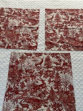 Pottery Barn Set of 3 Red Alpine Toile Percale Euro Shams Deer Stag Woodland